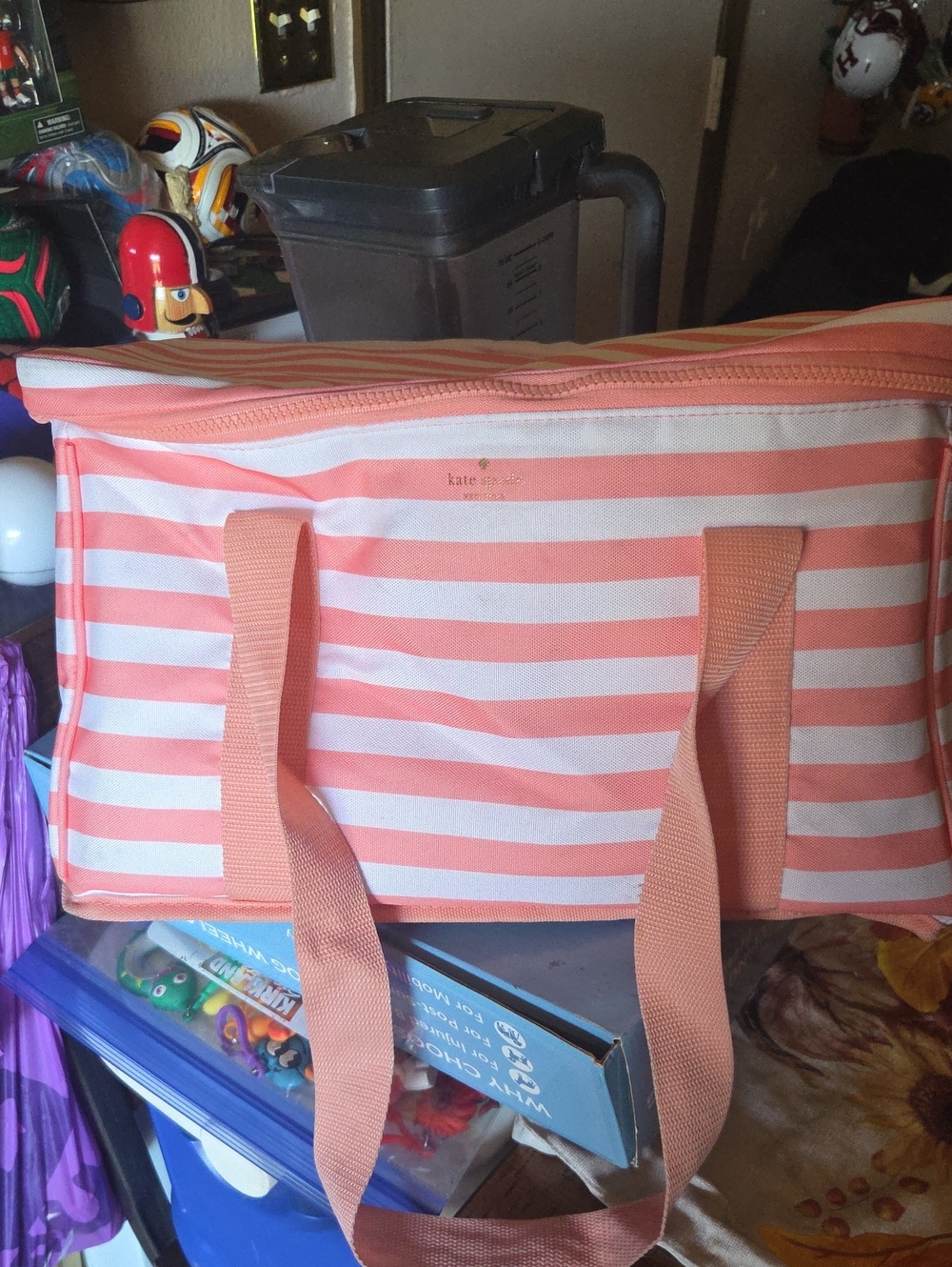 kate spade coral striped Cooler tote bag